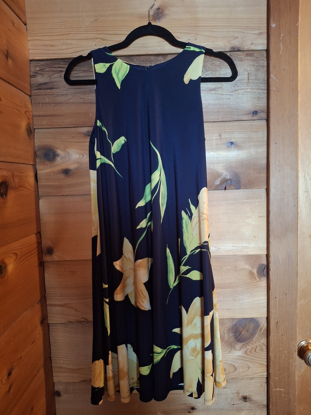 Anne Klein Navy Maxi Skirt with Yellow Floral Print